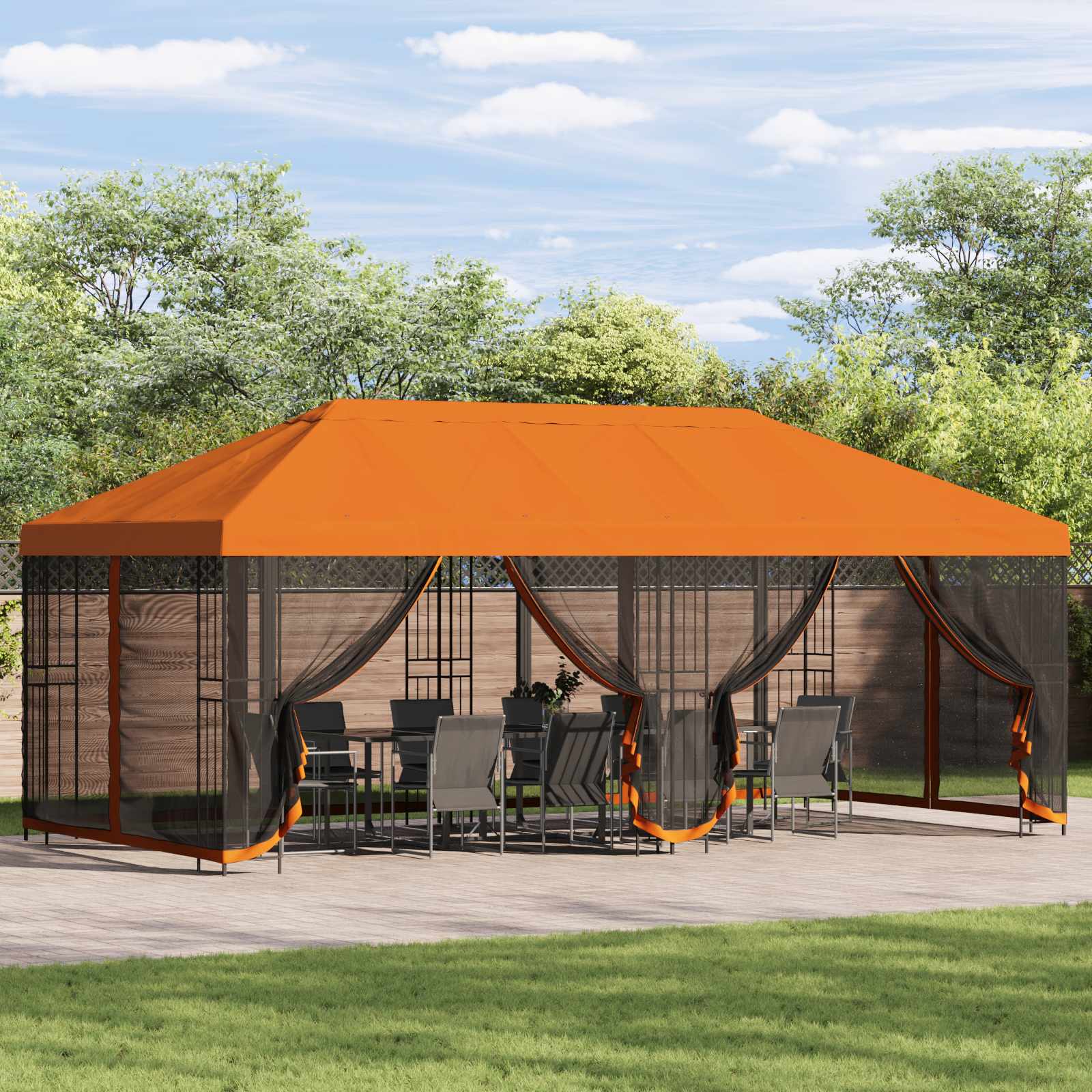Tenda de jardim com paredes laterais 6 x 3 m Amarelo Poliéster e Aço