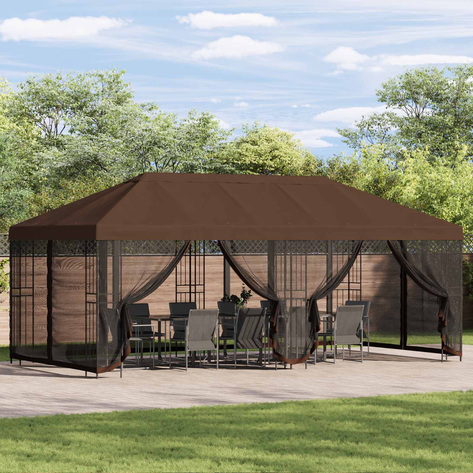 Tenda de jardim com paredes laterais 6 x 3 m Amarelo Poliéster e Aço