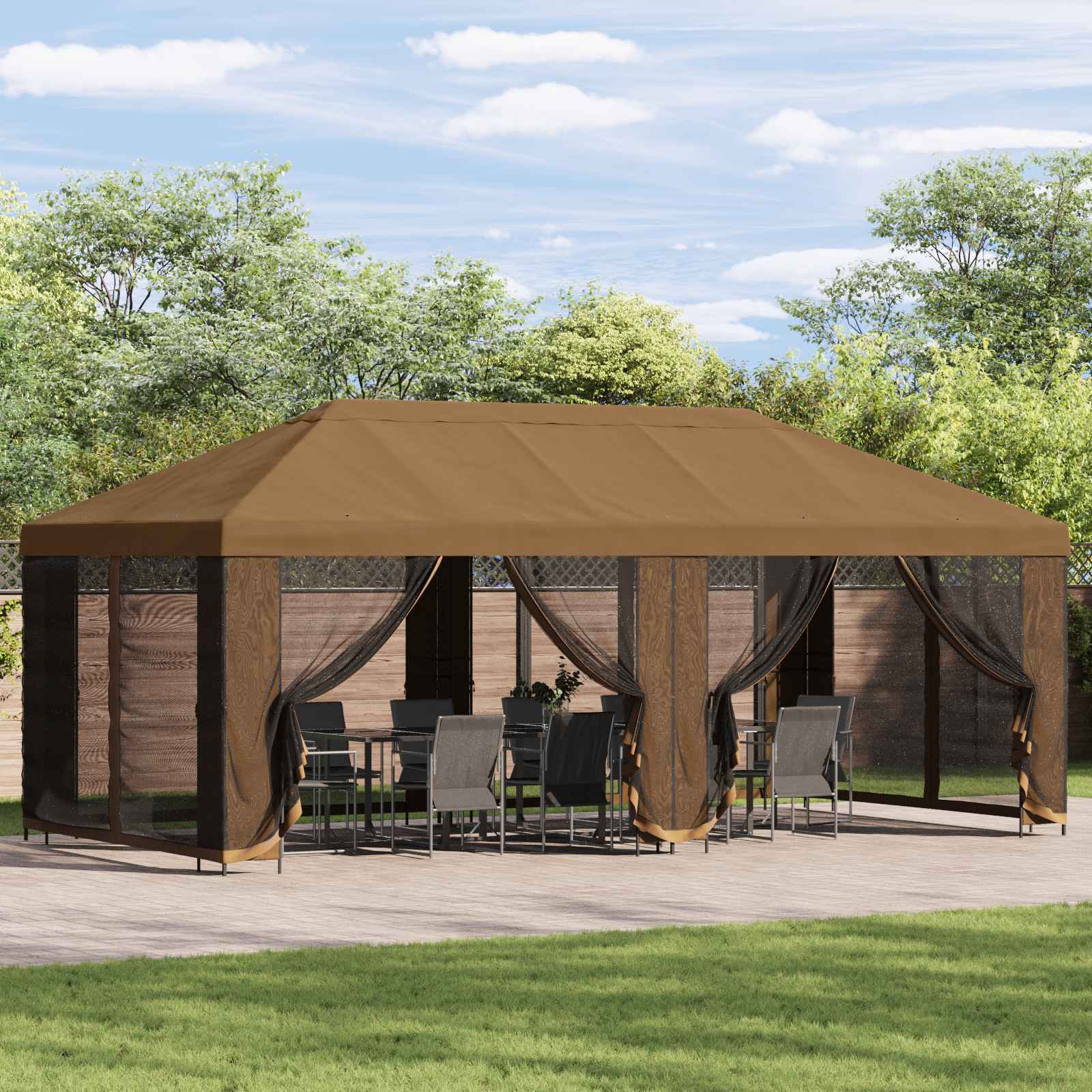 Gazebo with side walls 6 x 3 m Yellow Polyester and Steel