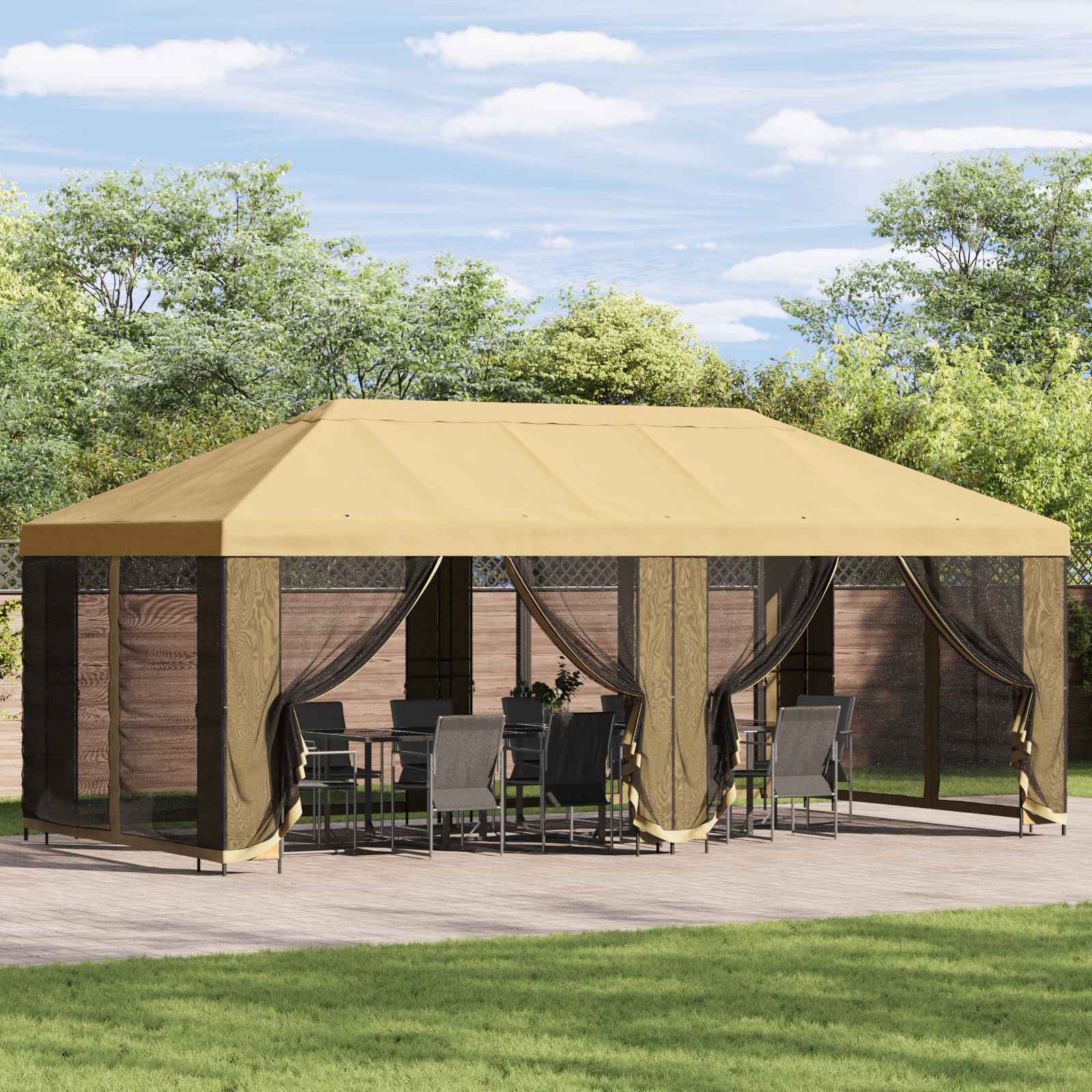 Gazebo with side walls 6 x 3 m Yellow Polyester and Steel