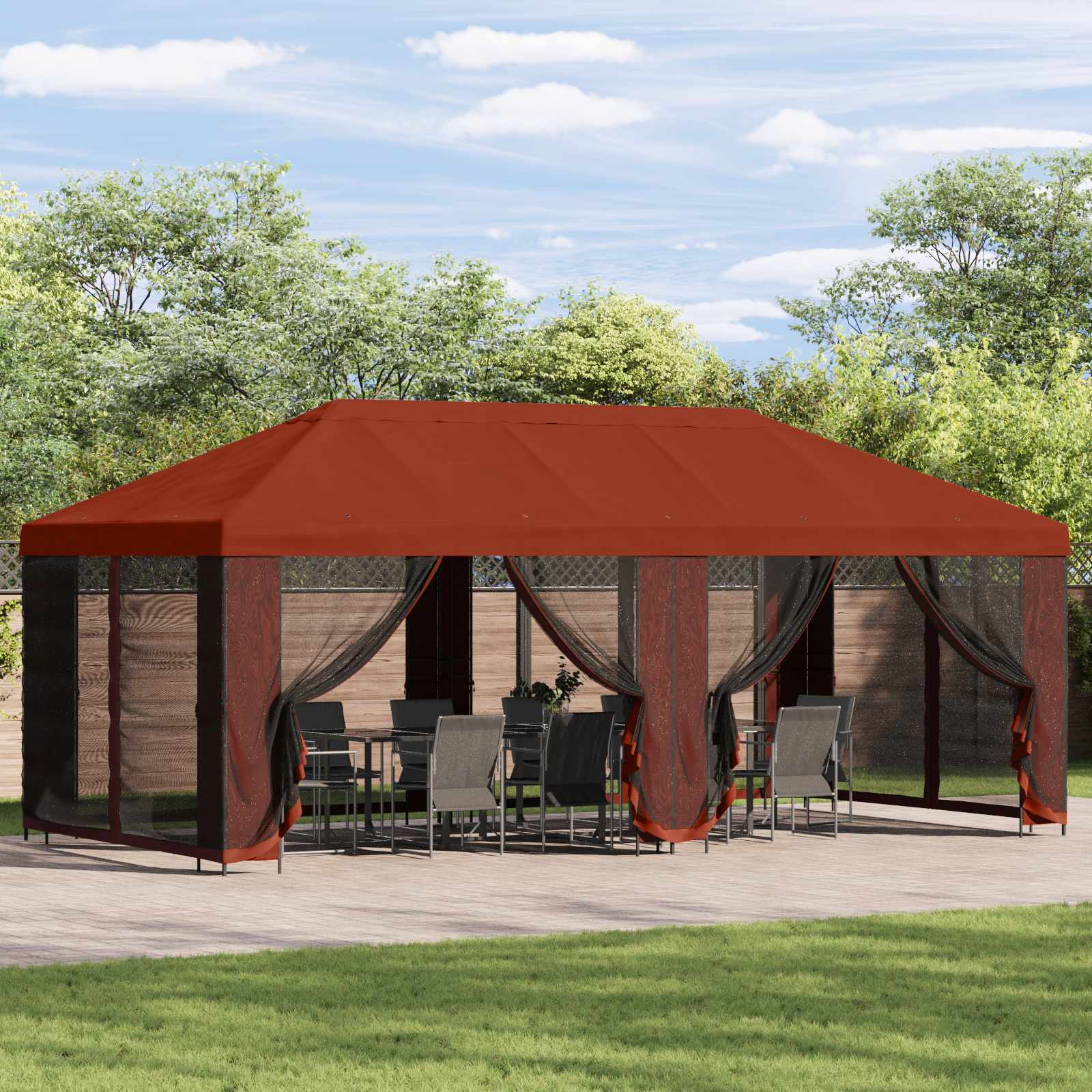 Gazebo with side walls 6 x 3 m Yellow Polyester and Steel