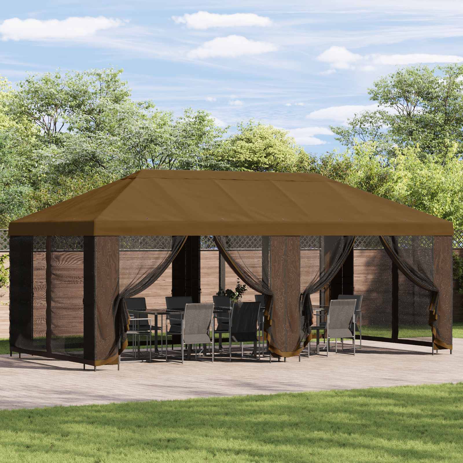 Gazebo with side walls 6 x 3 m Yellow Polyester and Steel