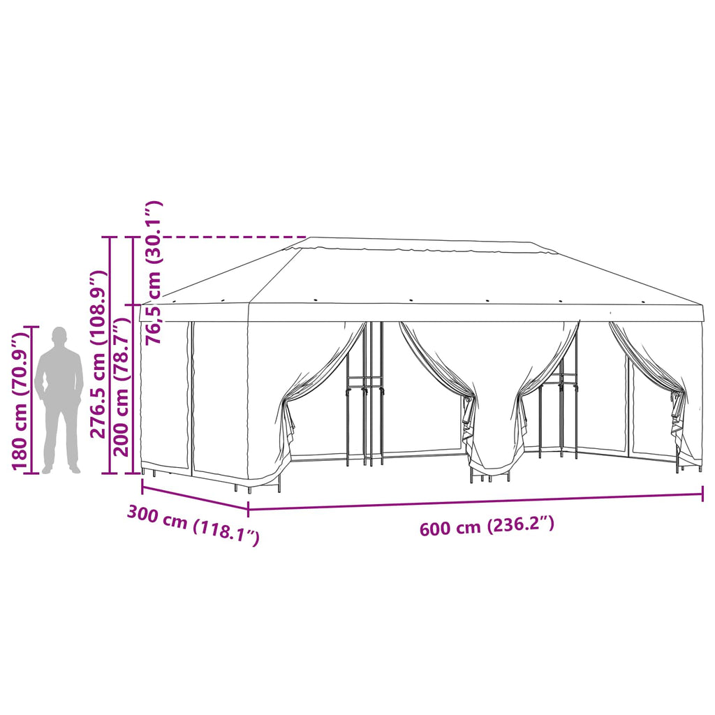 Gazebo con paredes laterales 6 x 3 m Amarillo Poliéster y Acero