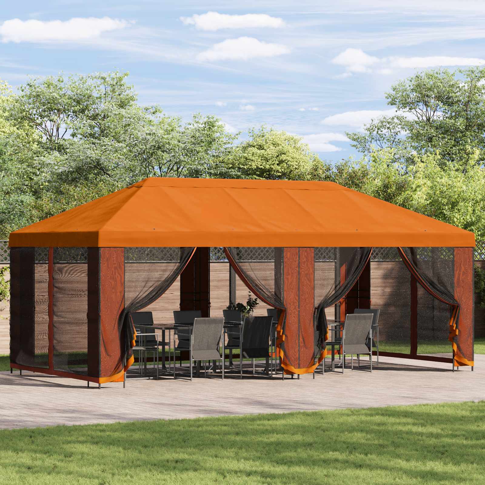 Gazebo with side walls 6 x 3 m Yellow Polyester and Steel