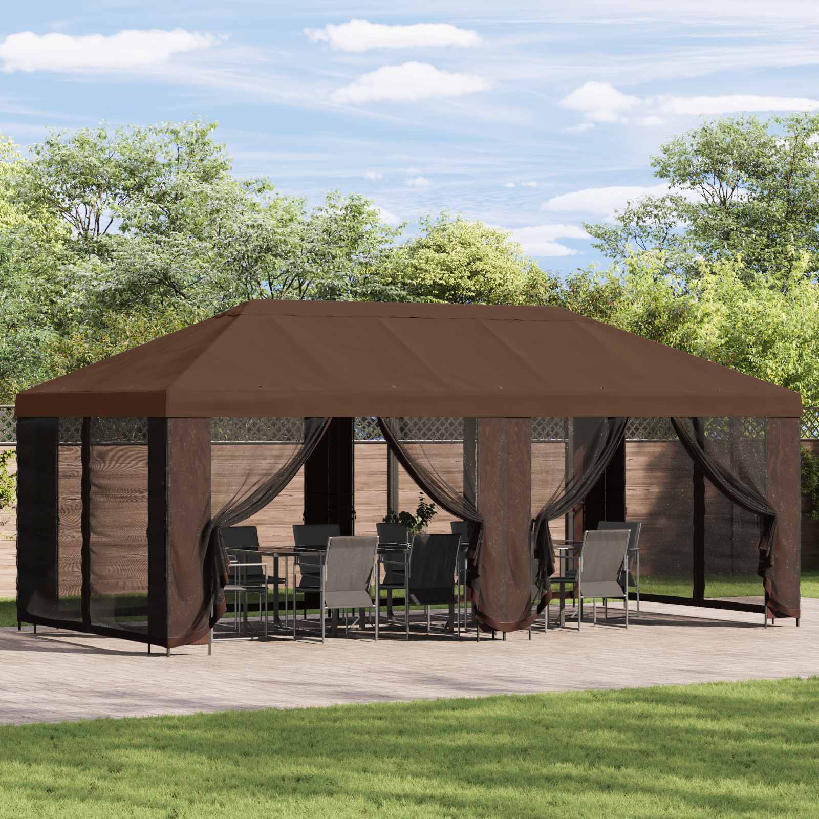 Gazebo with side walls 6 x 3 m Yellow Polyester and Steel