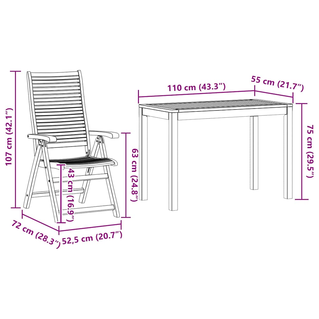 Conjunto de Comedor de Jardín 3 pcs Marrón