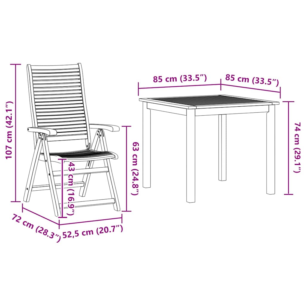 Conjunto de Comedor de Jardín 3 pcs Marrón