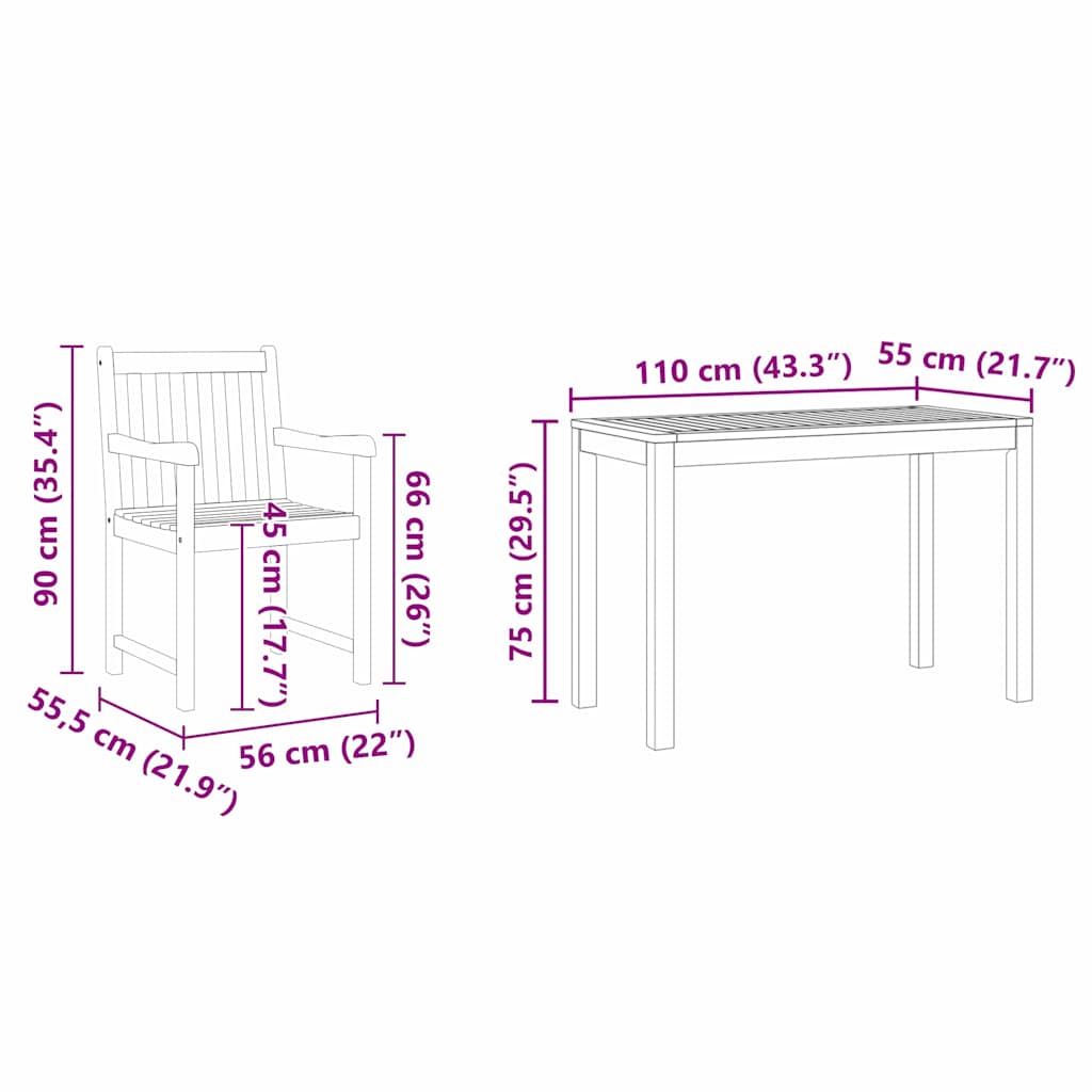 Conjunto de Comedor de Jardín 3 pcs Marrón