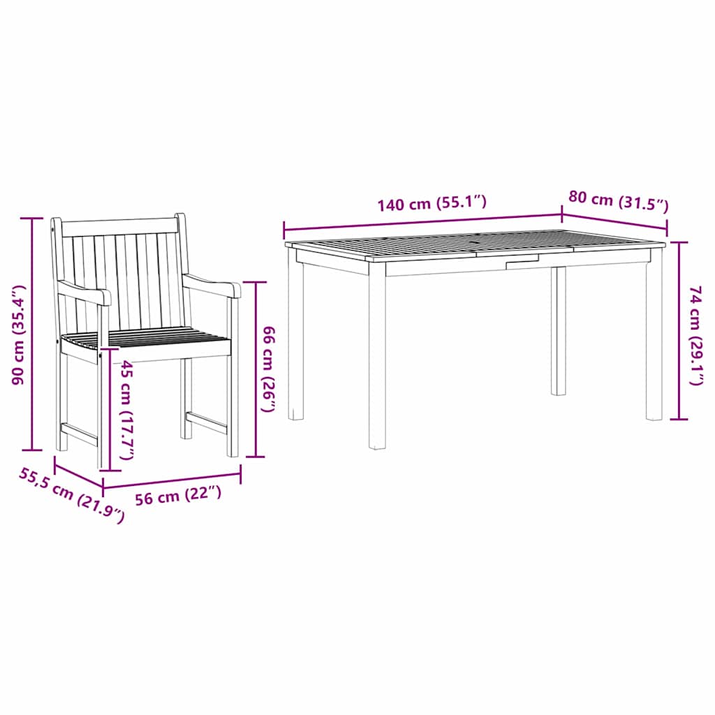 Conjunto de Comedor de Jardín 5 pcs Marrón