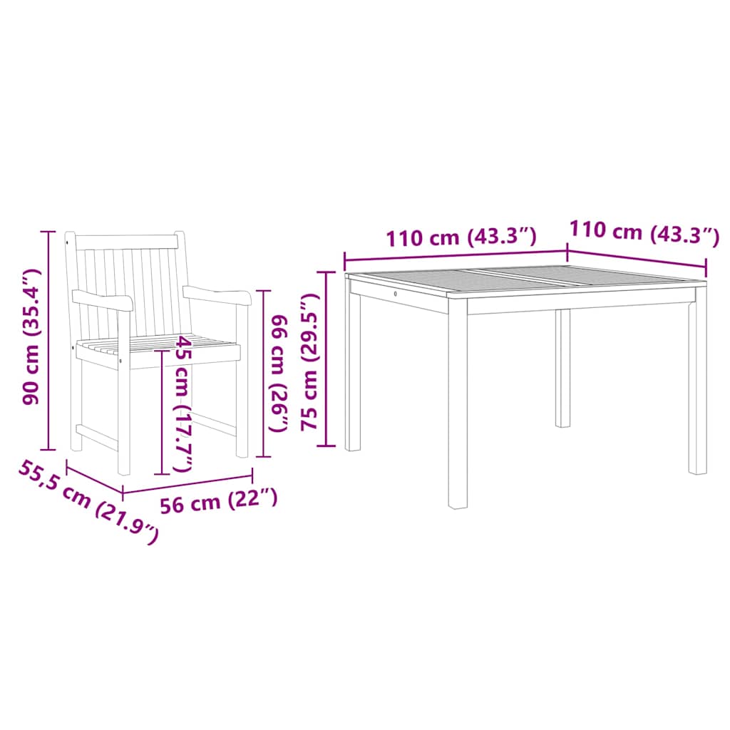 Conjunto de Comedor de Jardín 5 pcs Marrón