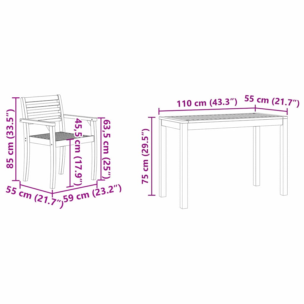 Conjunto de Comedor de Jardín 3 pcs Marrón