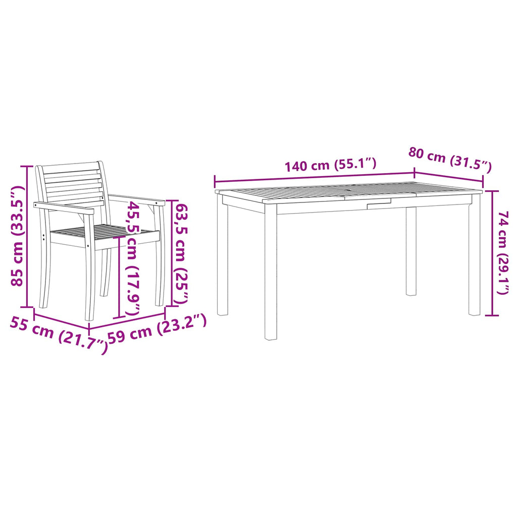 Conjunto de Comedor de Jardín 5 pcs Marrón