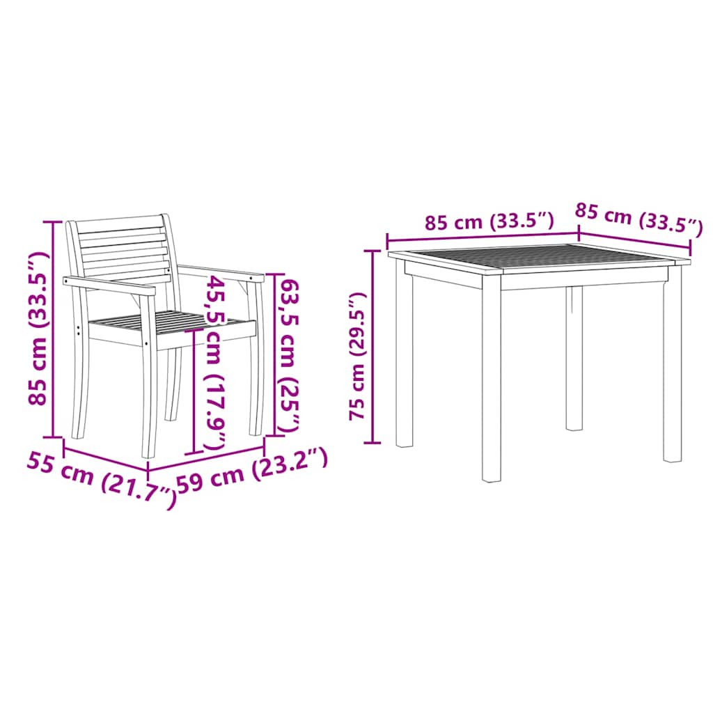 Conjunto de Comedor de Jardín 3 pcs Marrón