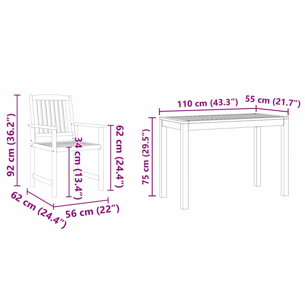 Conjunto de Comedor de Jardín 3 pcs Marrón
