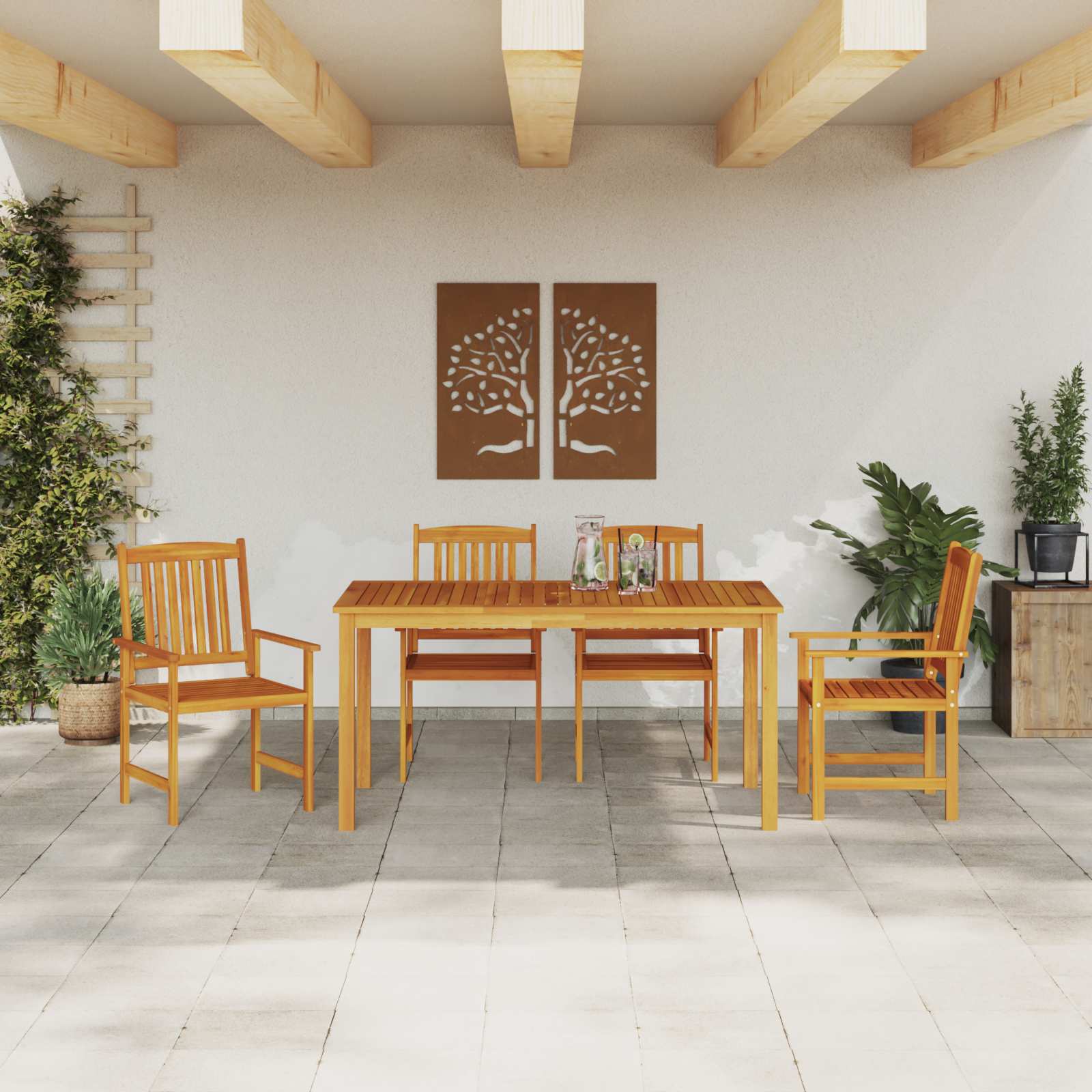 Conjunto de Comedor de Jardín 5 pcs Marrón