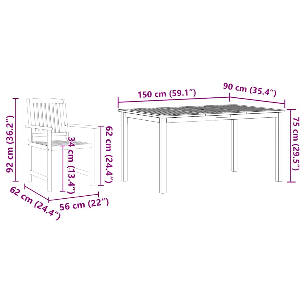 Conjunto de Comedor de Jardín 5 pcs Marrón