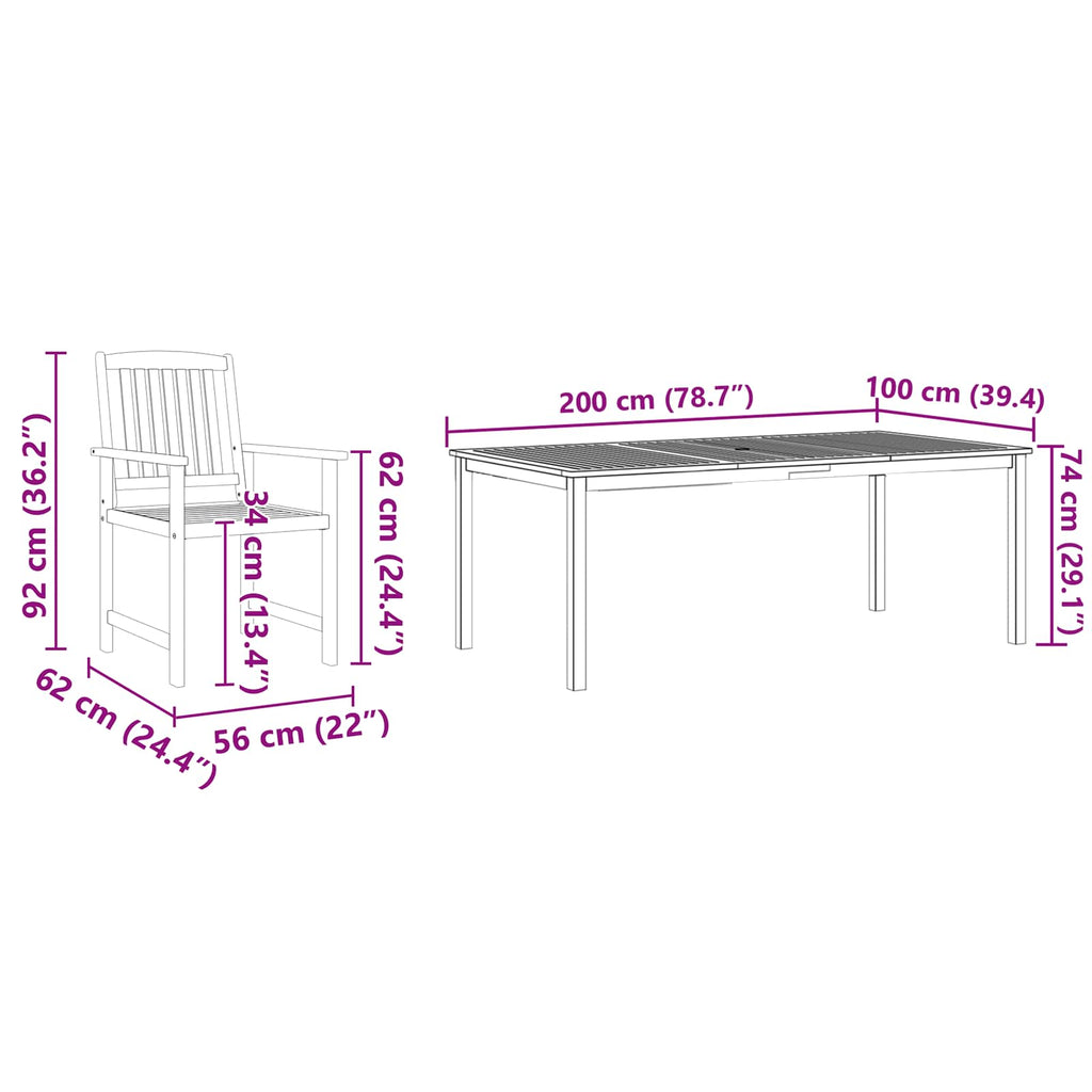 Conjunto de Comedor de Jardín 7 pcs Marrón