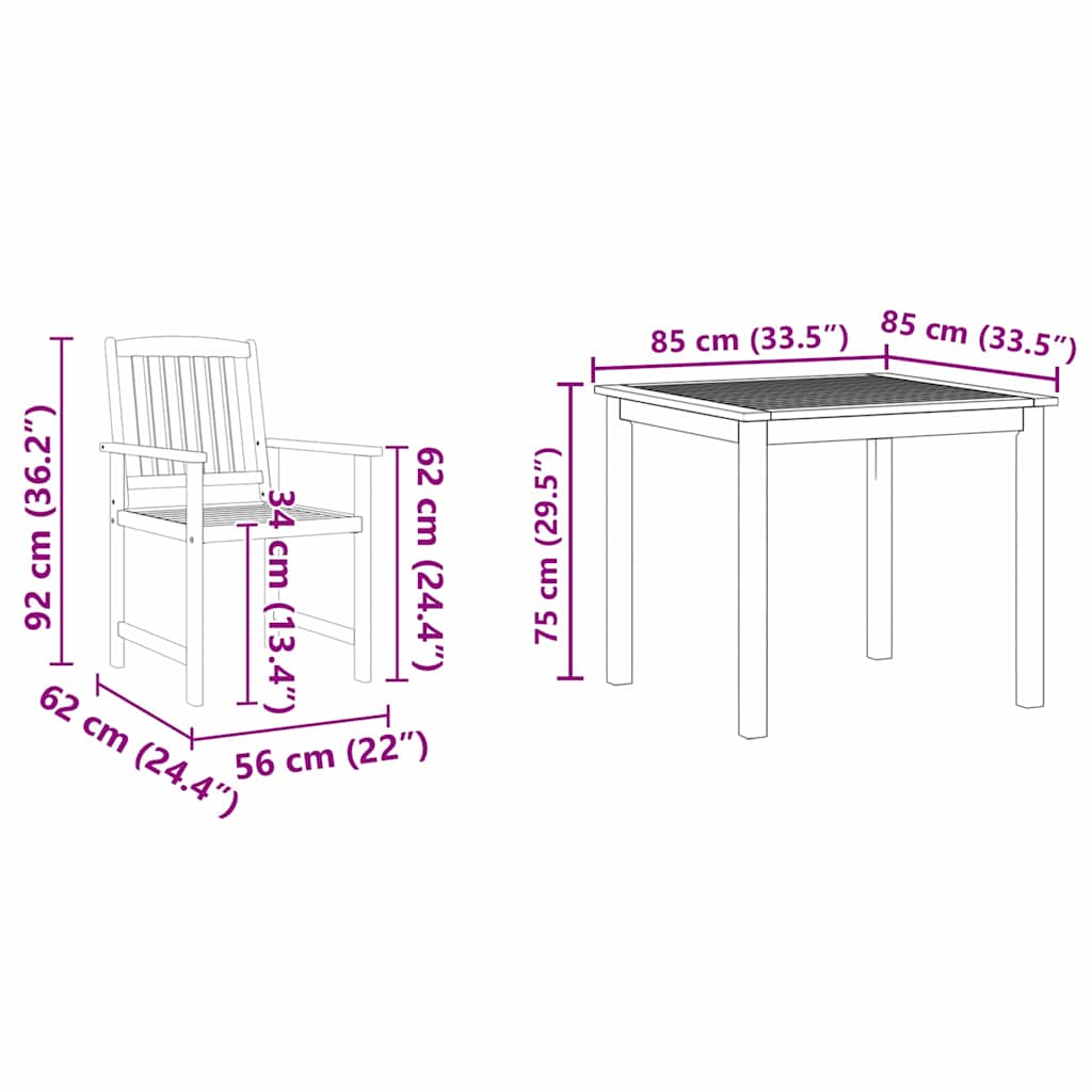 Conjunto de Comedor de Jardín 3 pcs Marrón