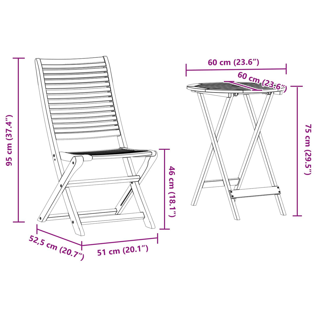 Conjunto de Bistro Plegable 3 pcs Marrón