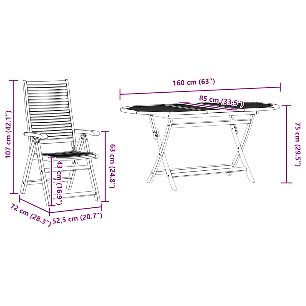 Conjunto de Comedor de Jardín 5 pcs Marrón