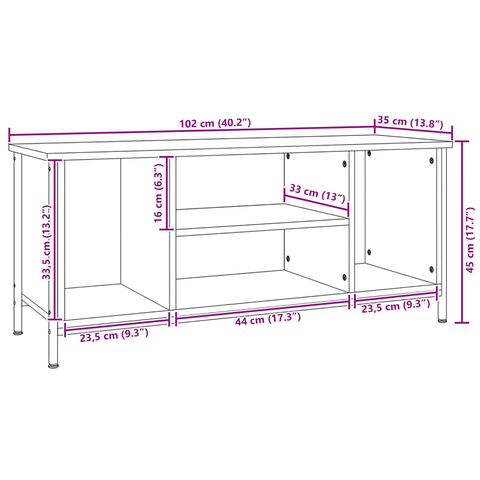 Gabinete de TV Madera Vieja 102 x 35 x 45 cm