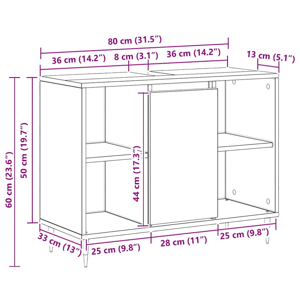 Gabinete de Baño con estante Madera Vieja 80 x 33 x 60 cm