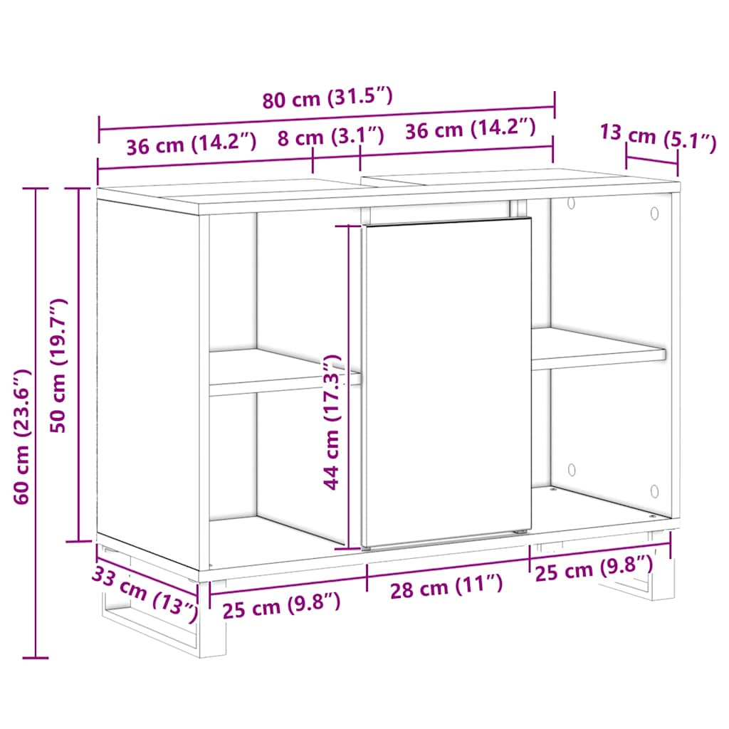 Gabinete de Baño con estante Madera Vieja 80 x 33 x 60 cm