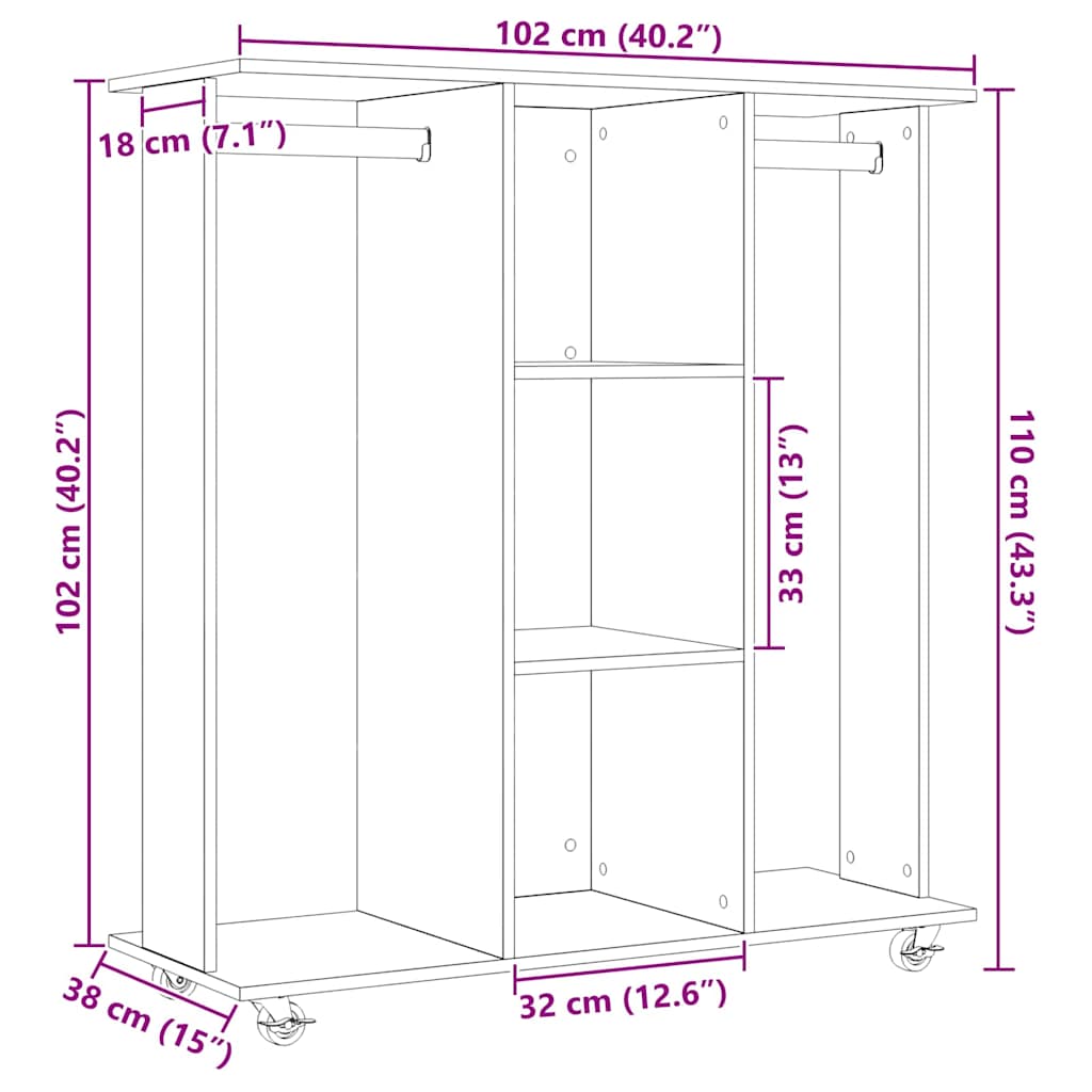 Armario Roble negro 102 x 38 x 110 cm Madera contrachapada