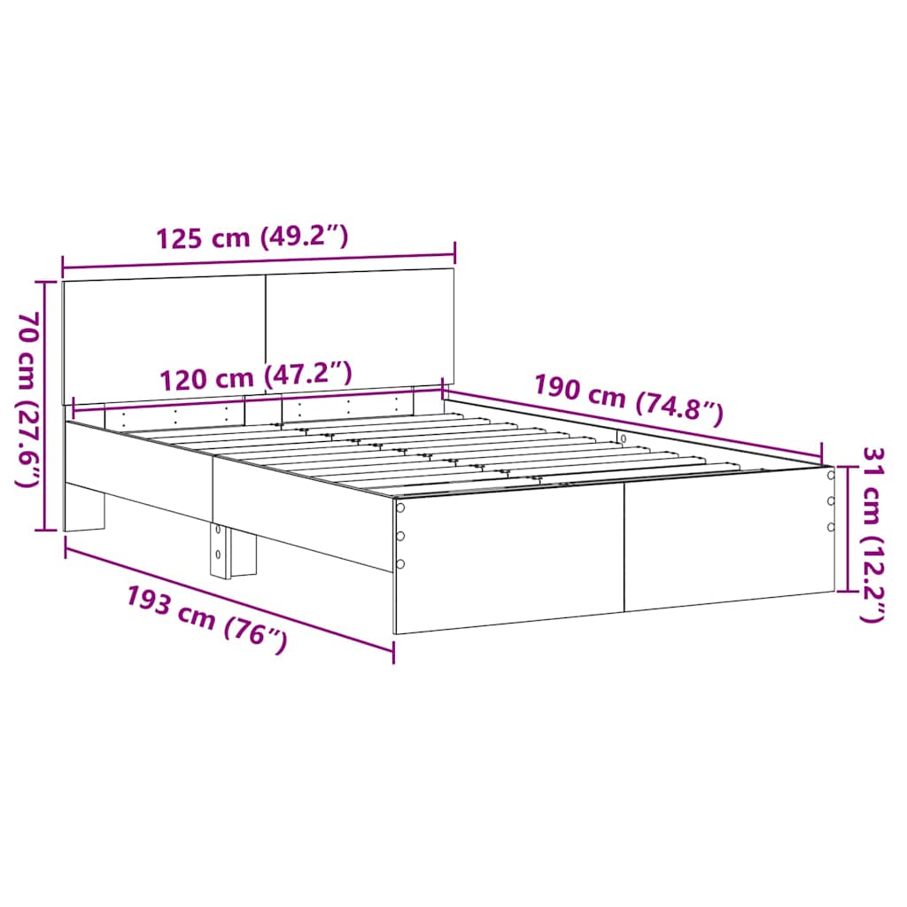 Estructura de cama con cabecera Madera vieja 193 x 125 x 70 cm