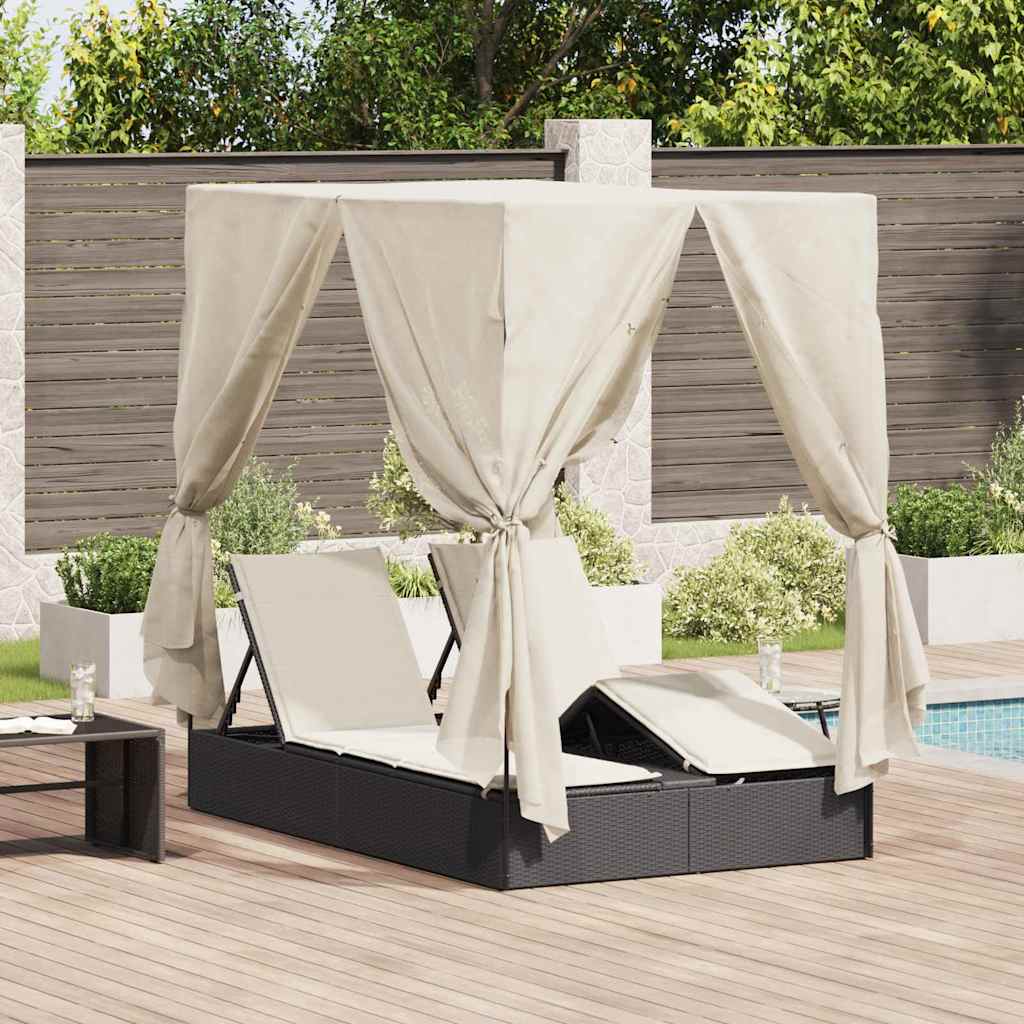 Cama de Sol Dupla Ajustável Cinzenta 205 x 129 x 200 cm vime sintético