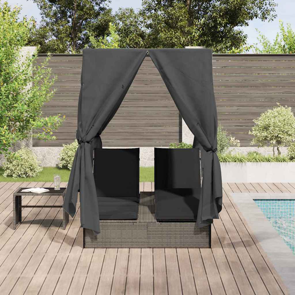 Tumbona doble Ajustable Gris 205 x 129 x 200 cm ratán sintético