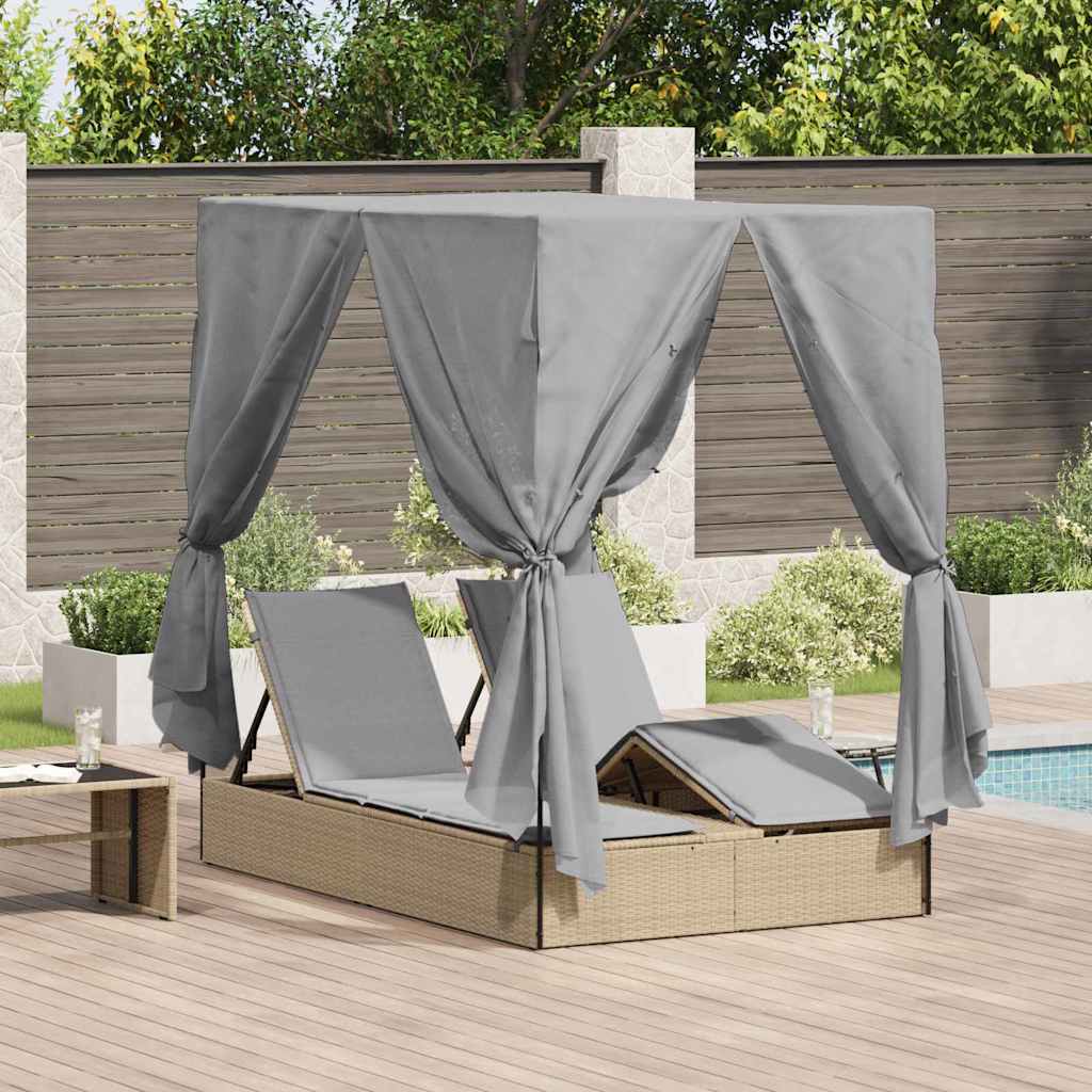 Cama de Sol Dupla Ajustável Cinzenta 205 x 129 x 200 cm vime sintético