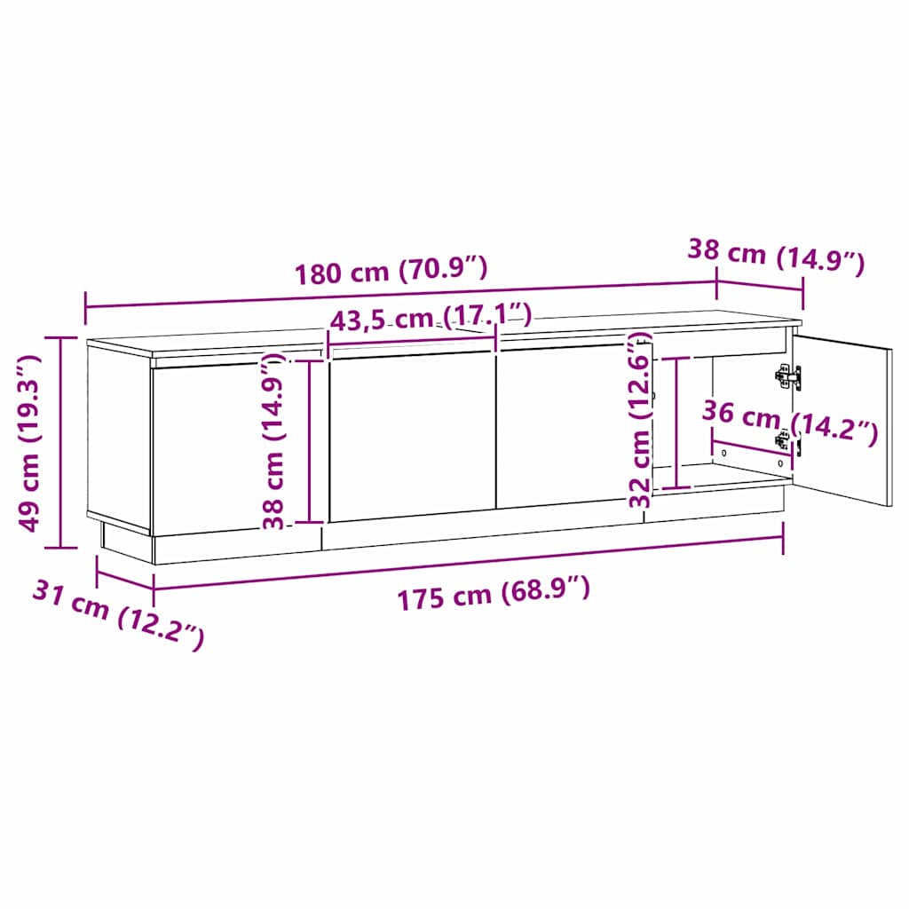 Gabinete de TV con LED 180 x 38 x 49 cm Madera contrachapada