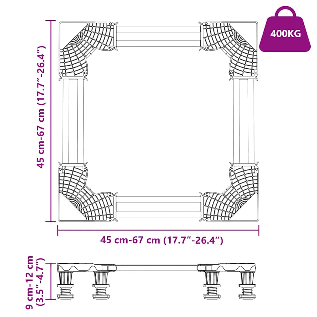 Base para lavadora Manual Gris 67 x 67 x 12 cm Acero inoxidable
