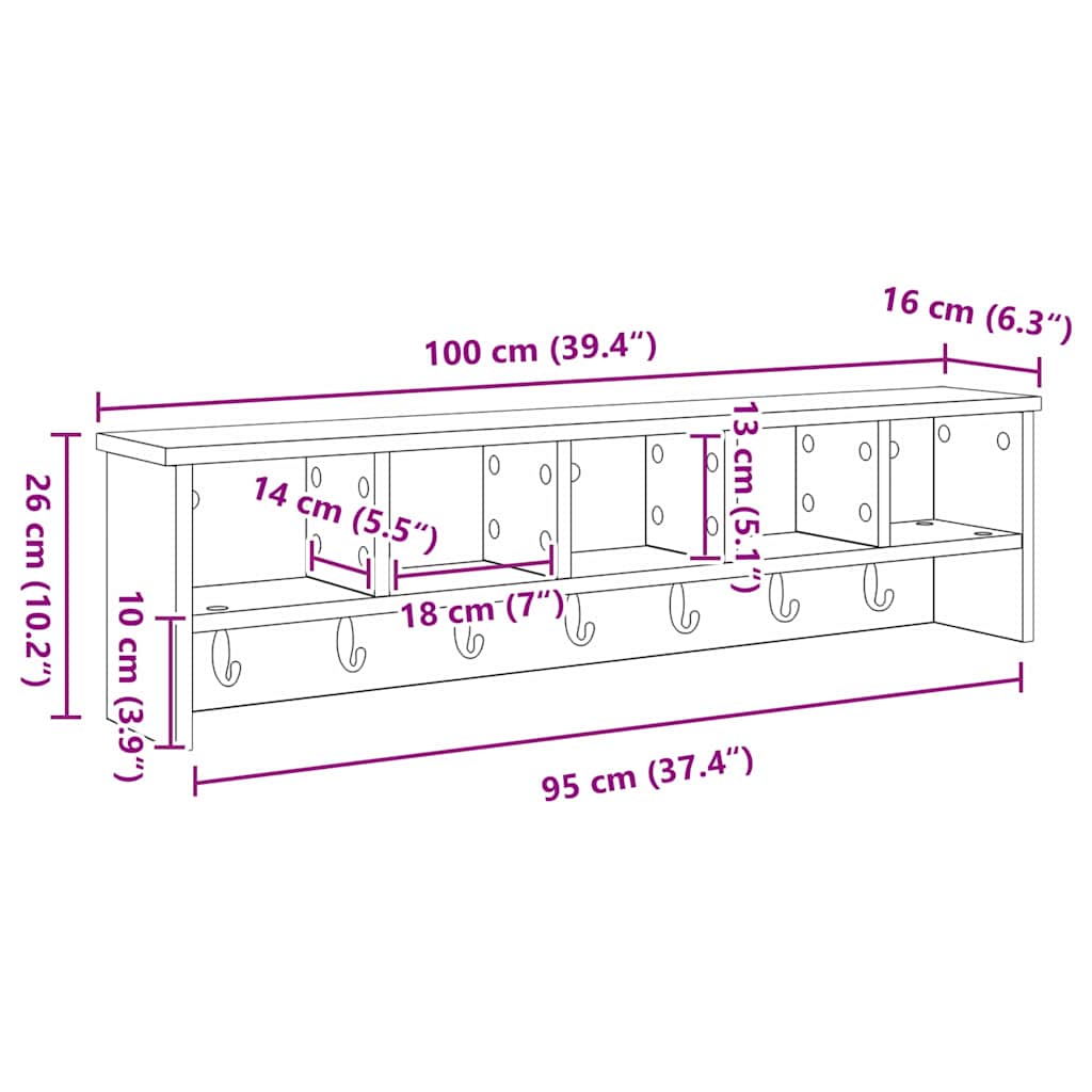 Perchero de pared 100 x 16 x 26 cm Madera de ingeniería