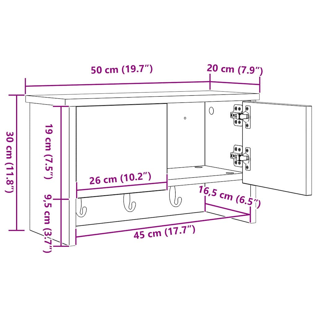 Perchero de pared 50 x 20 x 30 cm Madera de ingeniería
