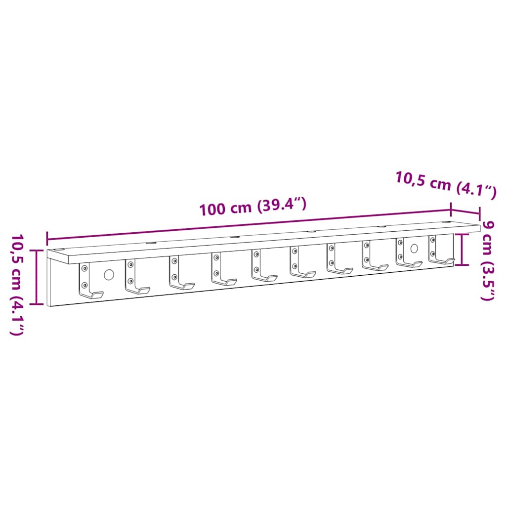 Perchero de pared 100 x 10,5 x 10,5 cm Madera de ingeniería