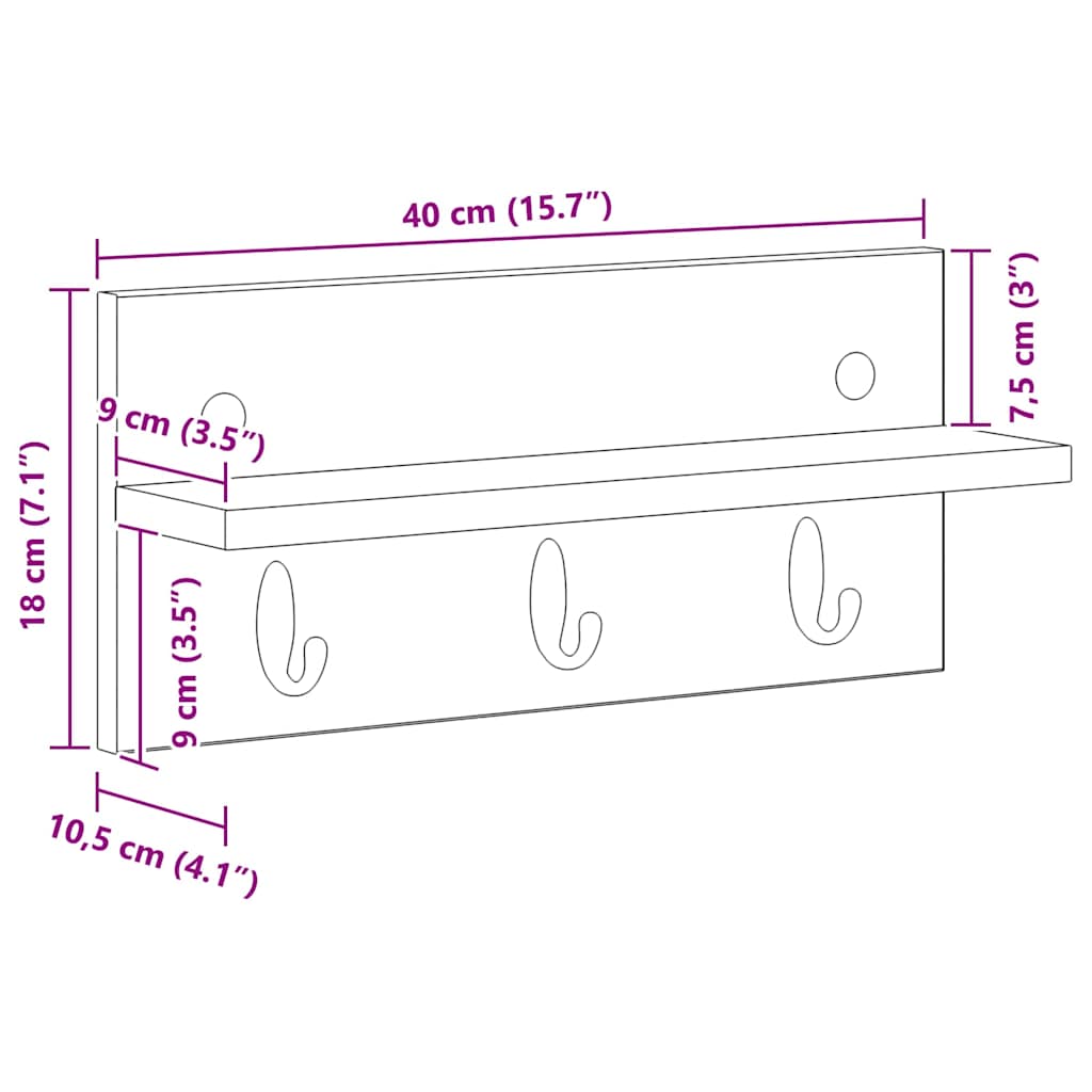 Perchero de pared 40 x 10,5 x 18 cm Madera de ingeniería