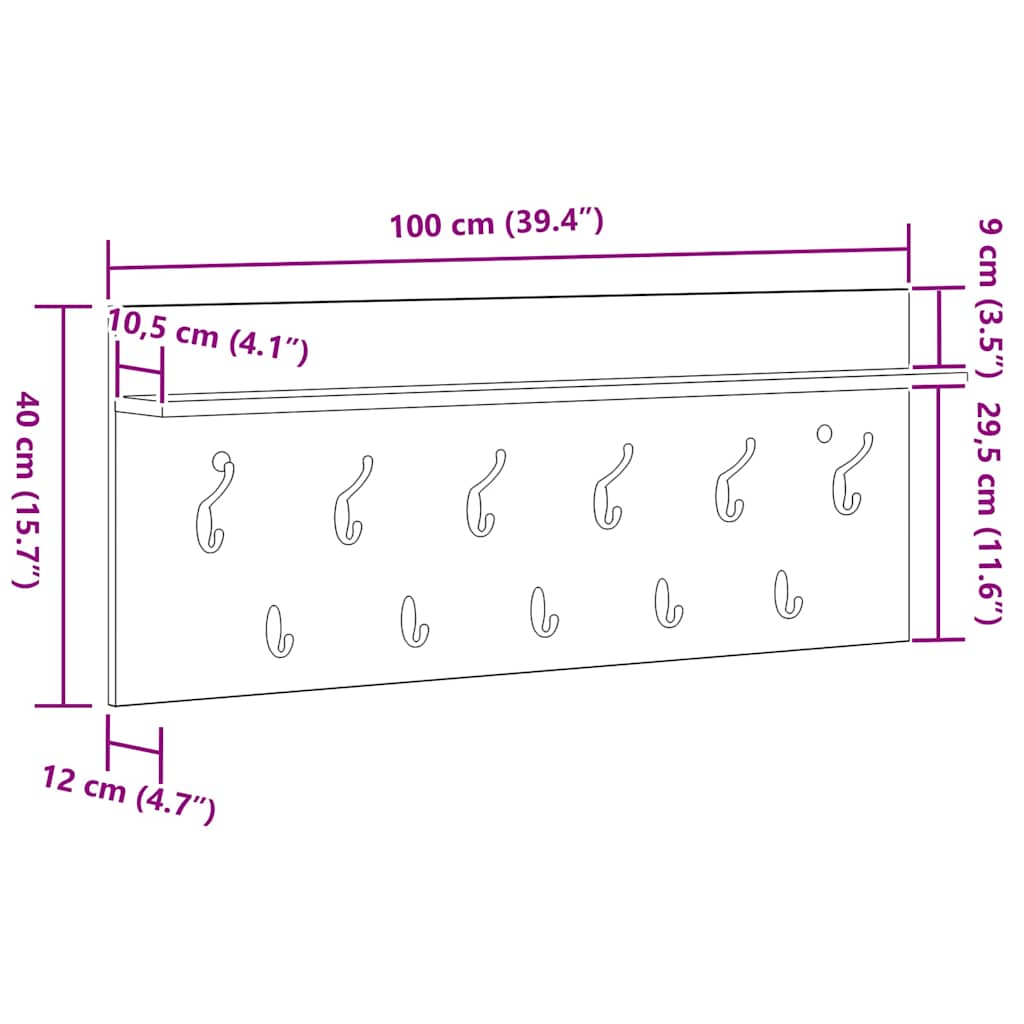 Perchero de pared 100 x 40 x 12 cm Madera de ingeniería