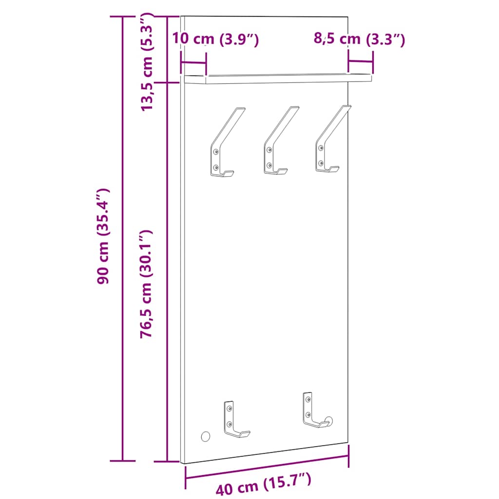 Perchero de pared 40 x 10 x 90 cm Madera de ingeniería