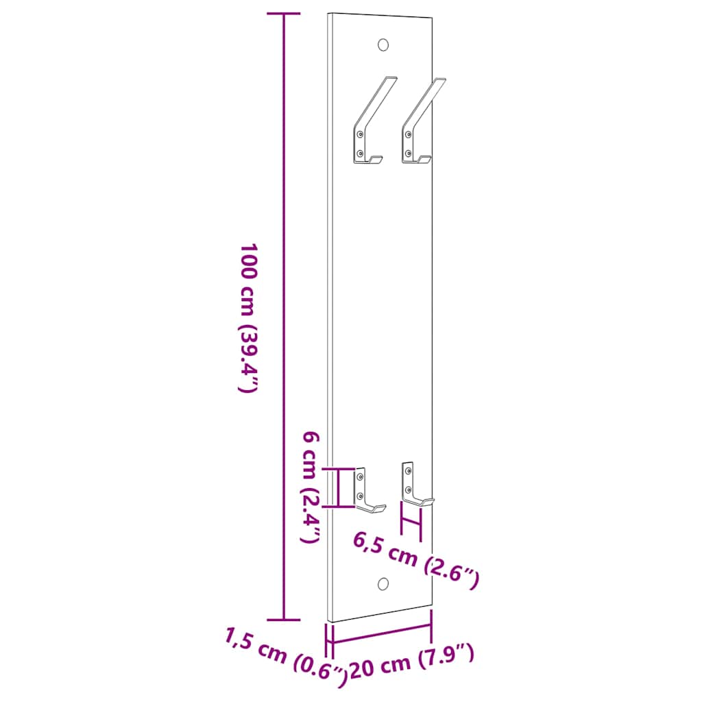 Perchero de pared 20 x 1,5 x 100 cm Madera de ingeniería