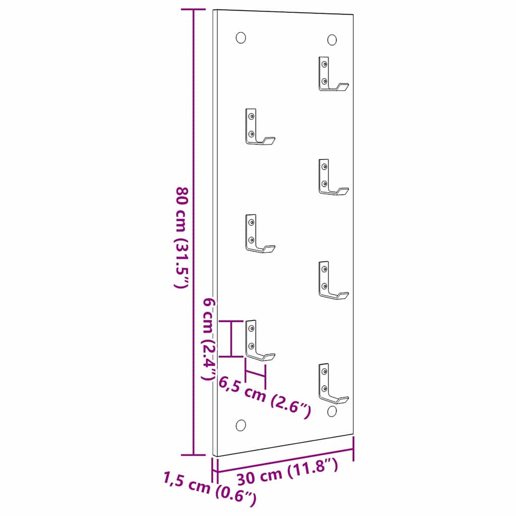 Perchero de pared Roble ahumado 30 x 1,5 x 80 cm