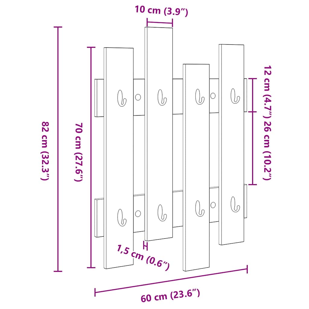 Perchero de pared 60 x 3 x 82 cm Madera de ingeniería