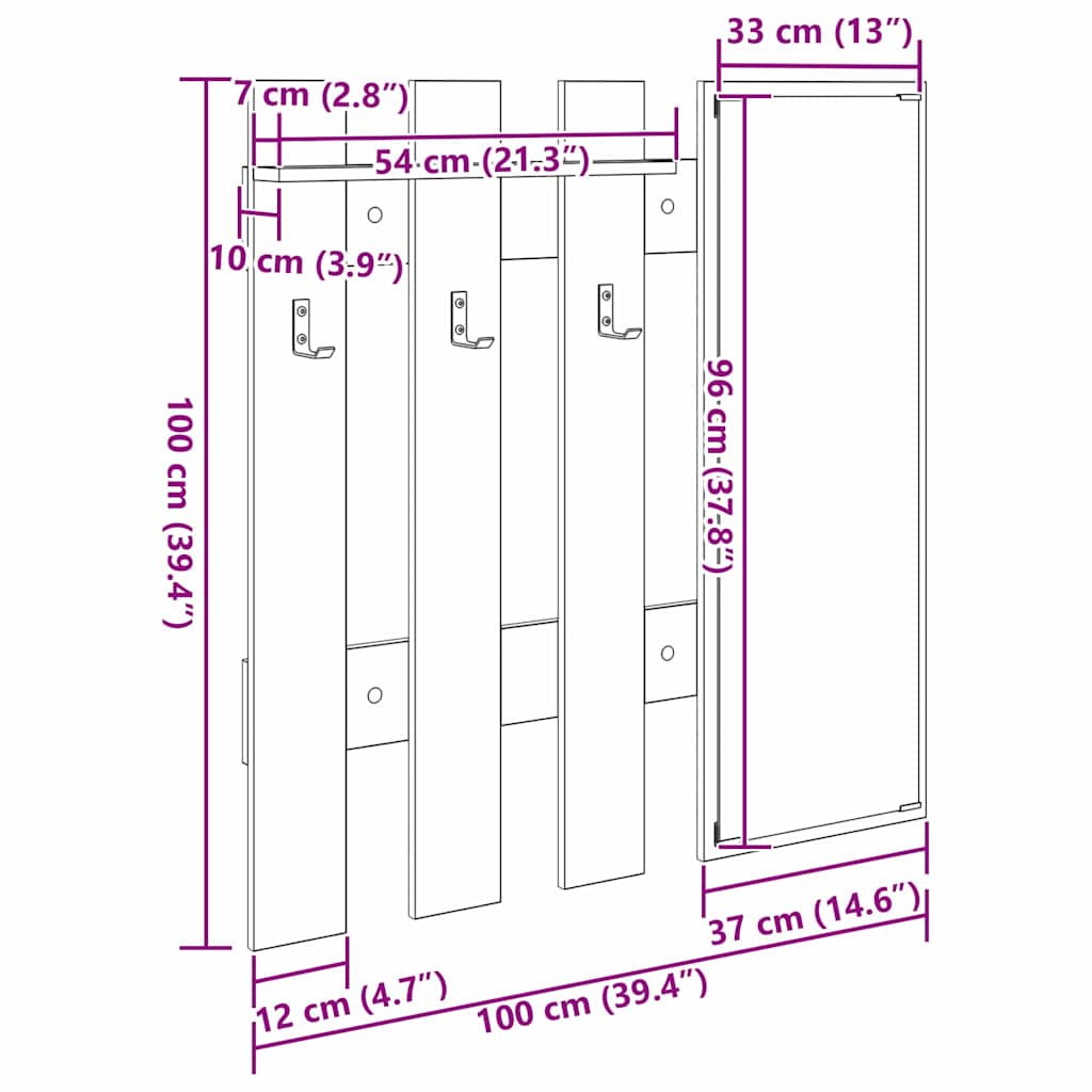 Perchero de pared 100 x 10 x 100 cm Madera de ingeniería