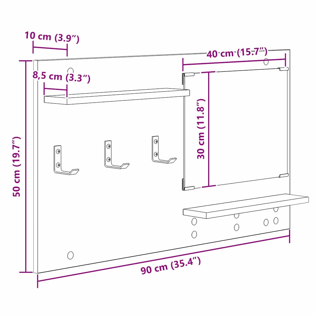 Perchero de pared 90 x 10 x 50 cm Madera de ingeniería