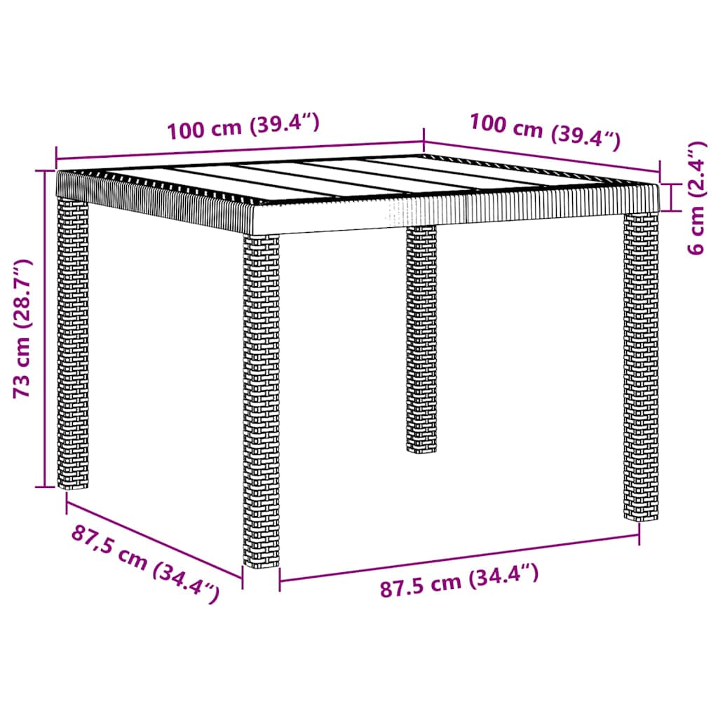 Mesa de Jardín 100 x 100 x 73 cm ratán sintético