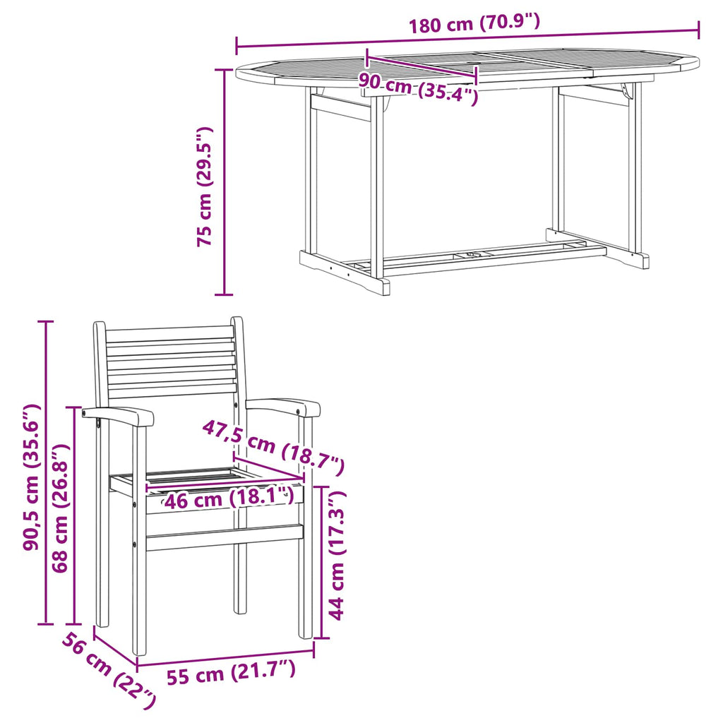 Conjunto de Comedor de Jardín 7 pcs Marrón