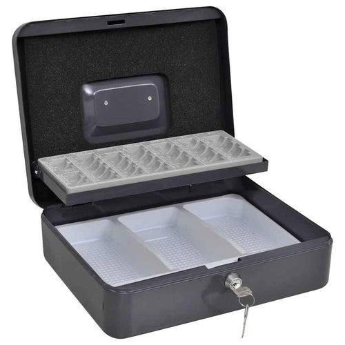 Lockable dark grey cash box 30 x 24 x 9 cm Steel