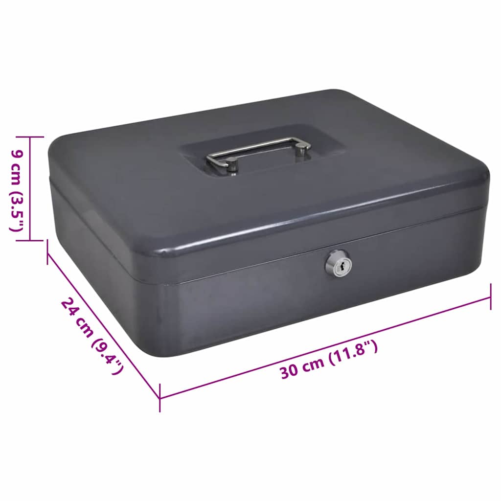 Caixa de Dinheiro com Fechadura Cinzento escuro 30 x 24 x 9 cm Aço