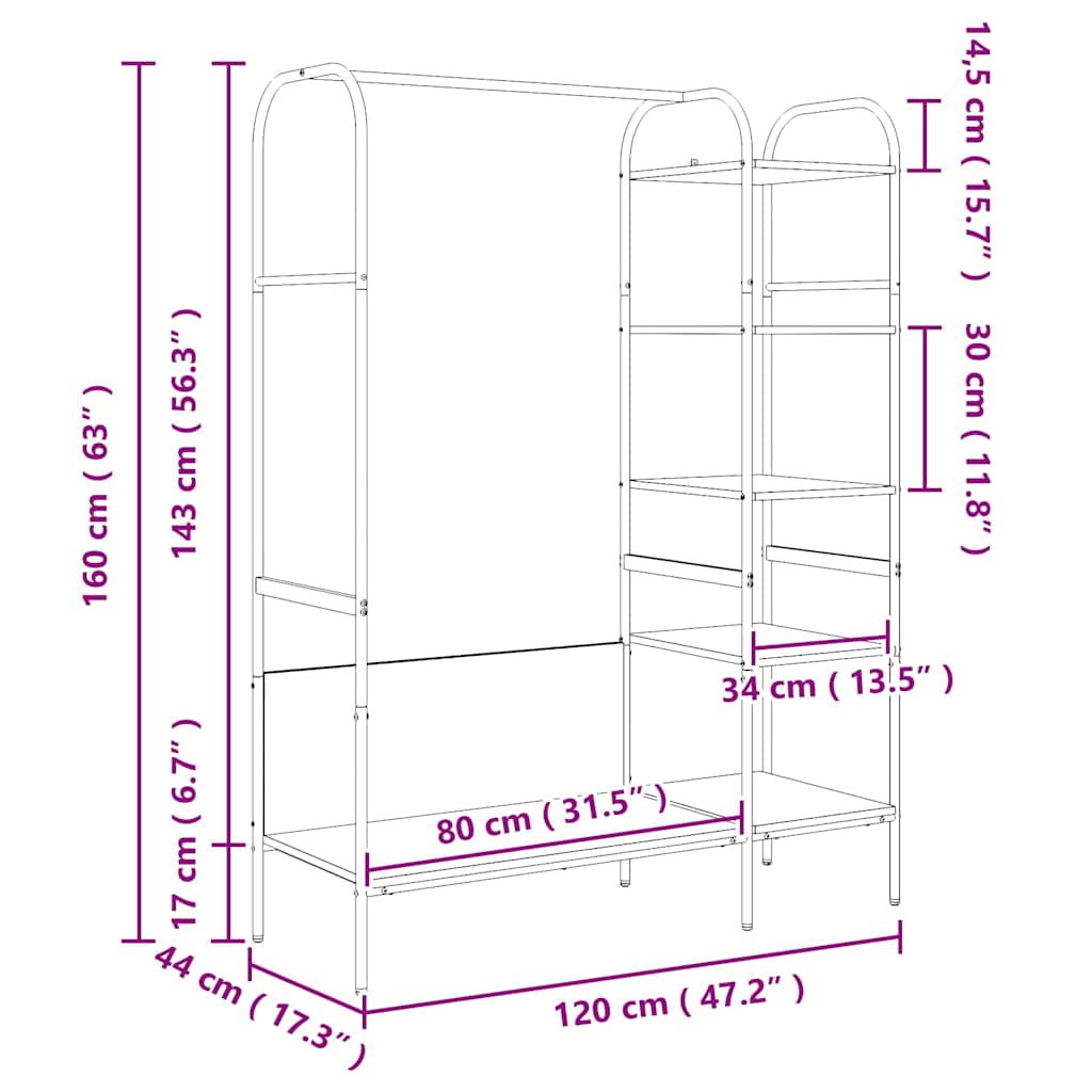 Perchero para ropa Beige 120 x 44 x 160 cm Madera de ingeniería